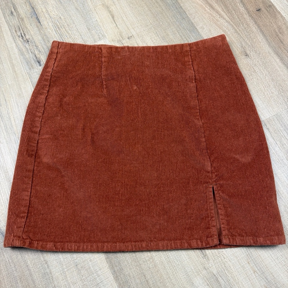 Aeropostale Rust Corduroy Mini Skirt Womens Small Front Slit Back Zip Y2K